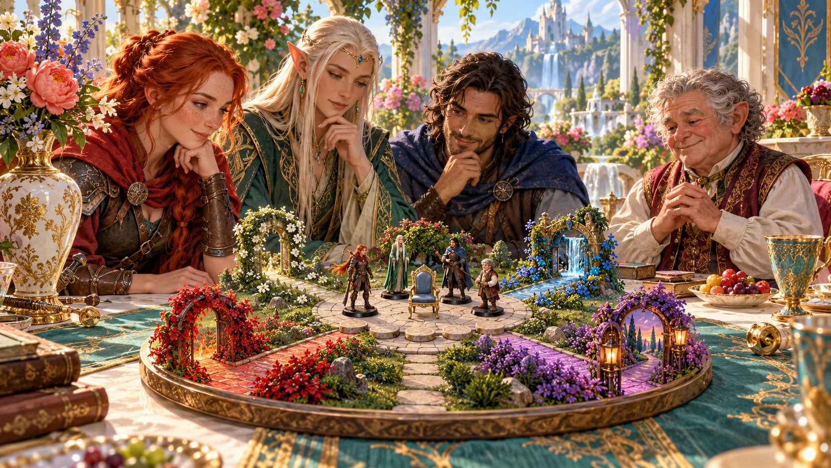 Fantasy editorial illustration of a conversation frame and four open branches